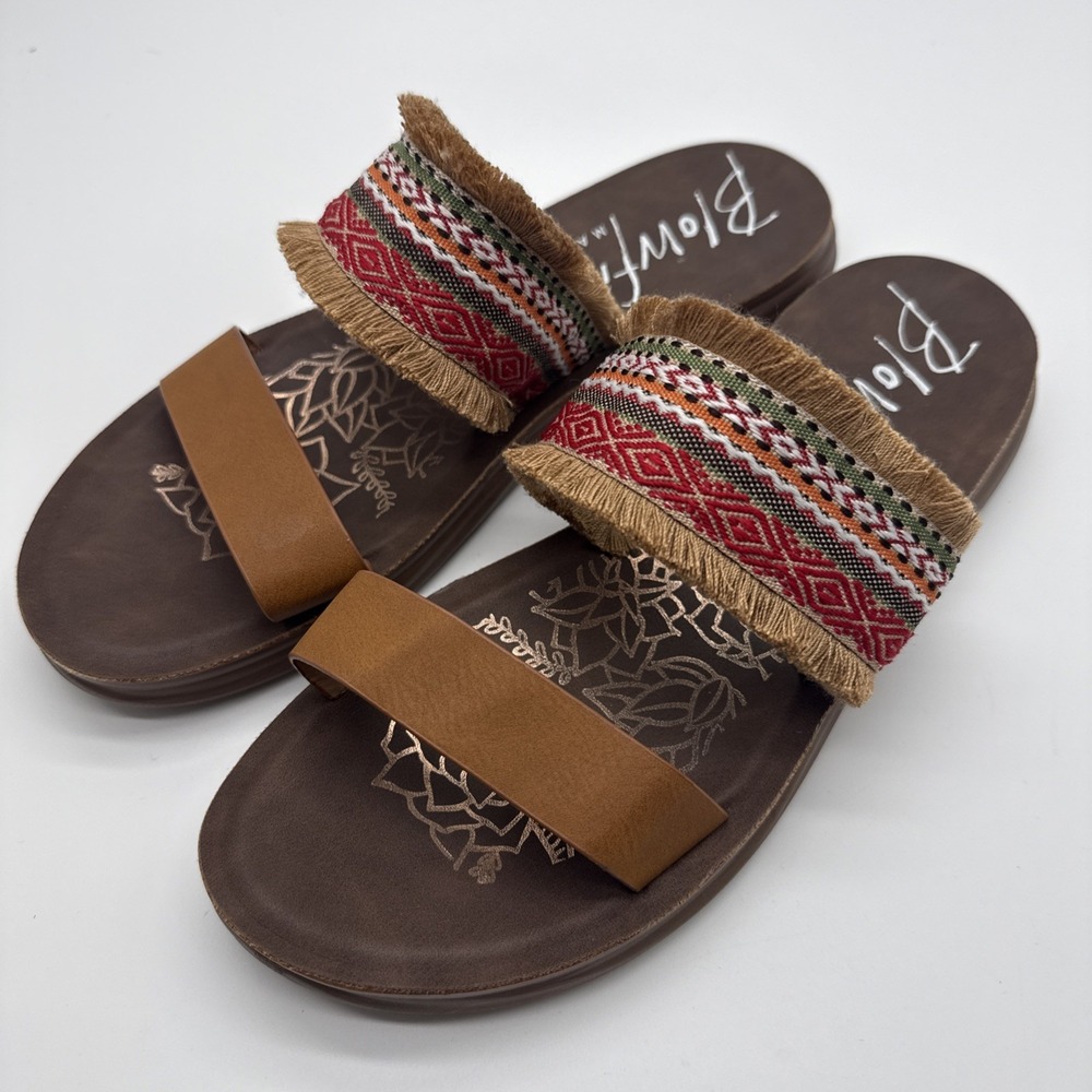 Blowfish Malibu Sandals Multi Color Boho Tribal Fringe  Slip On Women Size 9